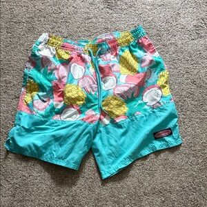Vineyard Vines Pineapple Print Swim Trunks - Turquoise and Pink
